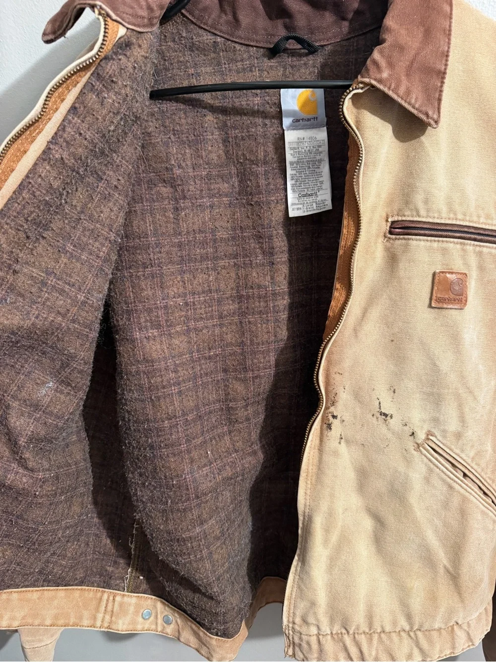 Vintage Carhartt J97 BRN Detroit Jacket Blanket Lined Brown XL Workwear Distress